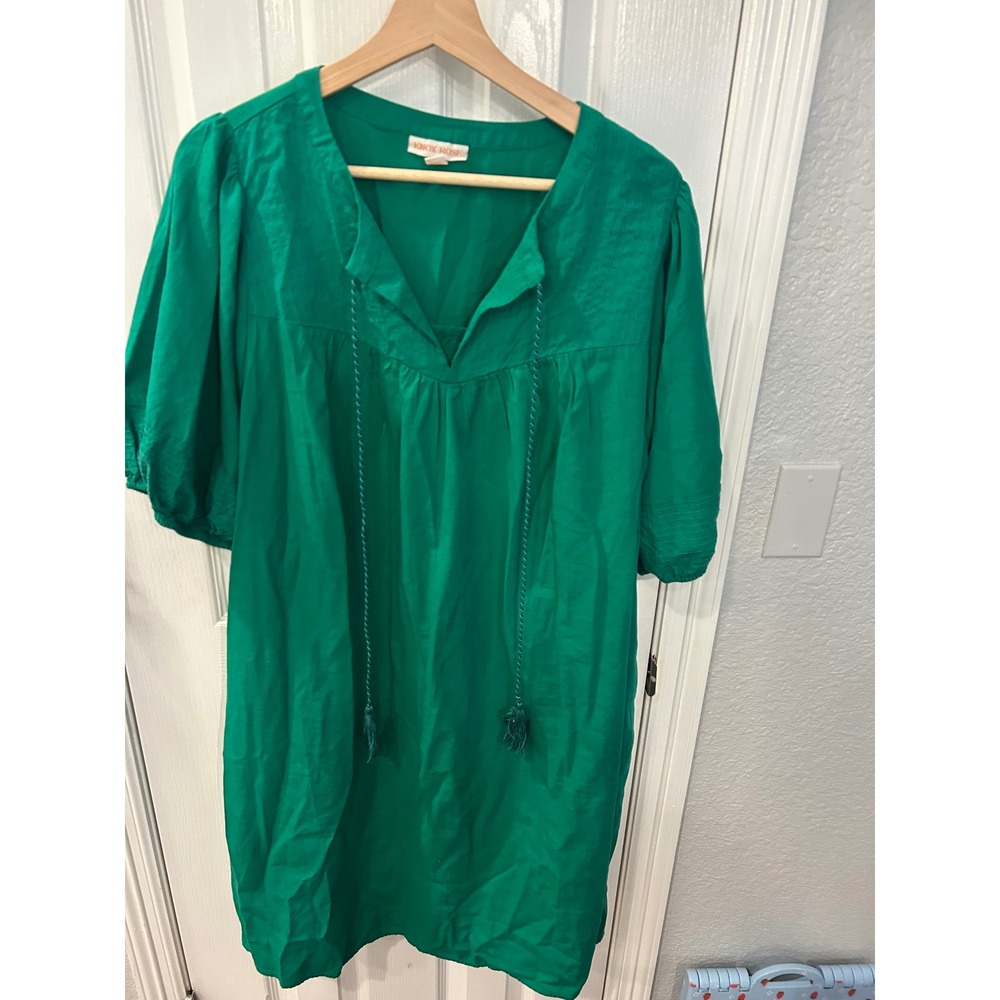 Knox Rose‎ Dress Green Boho Tassel Tie Puff Sleeve Shift Mini XXL